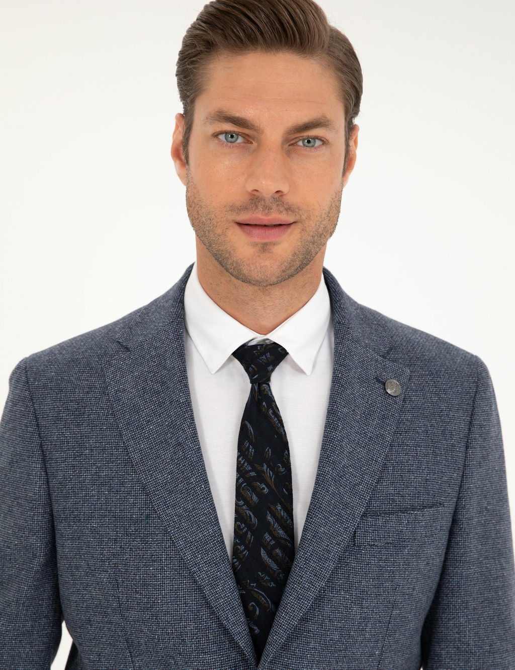 Lacivert Y_n Kar___ml_ Slim Fit Ceket