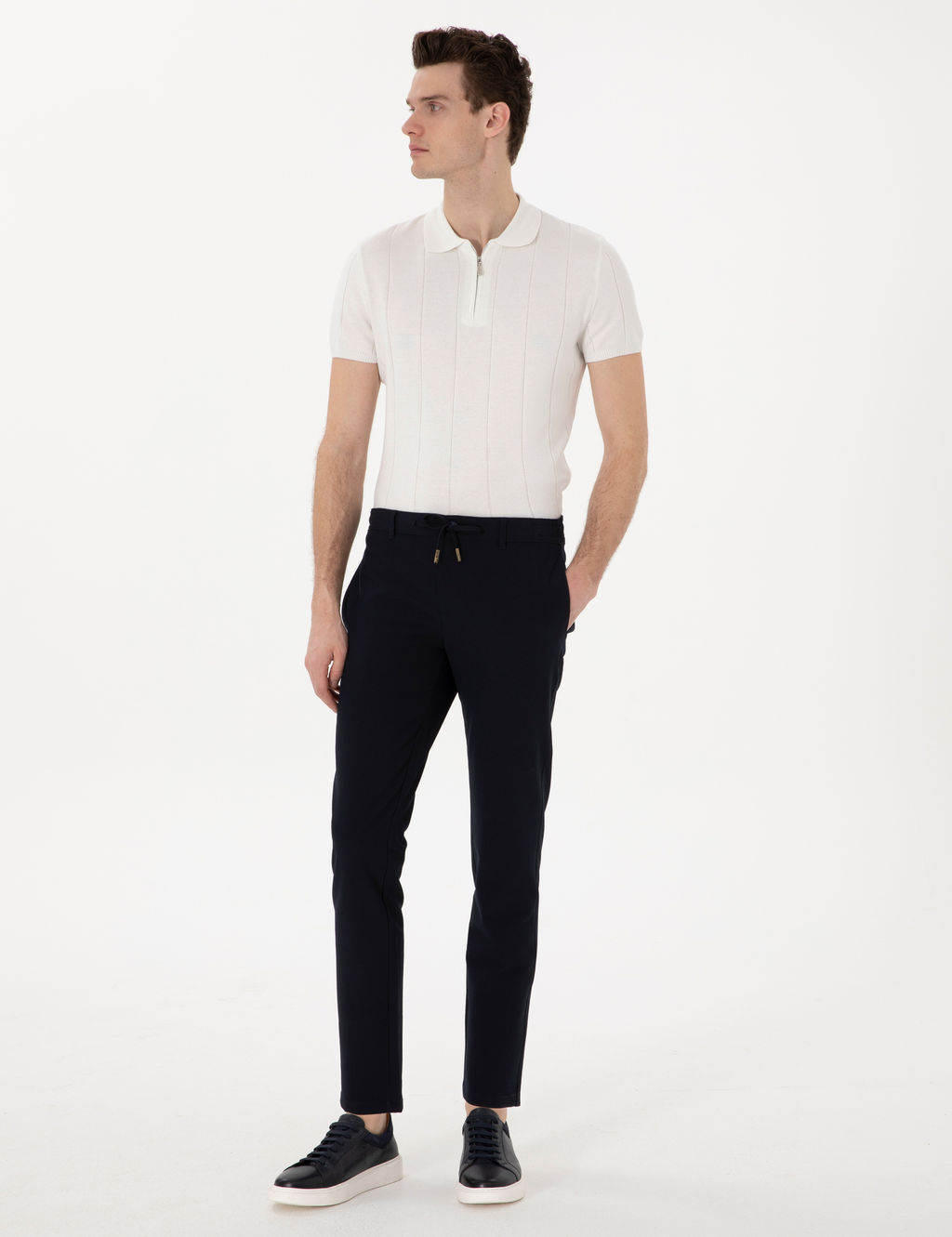 Lacivert Slim Fit Jogger Kanvas Pantolon