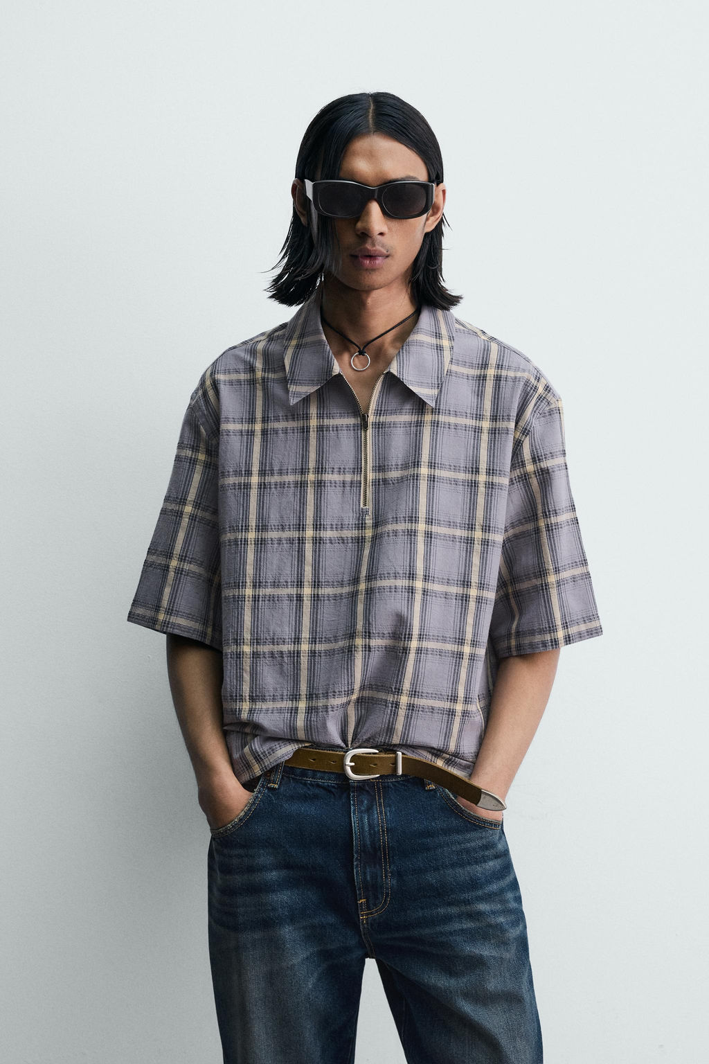CAMISA POLO CREMALLERA CUADROS / Azul / Lavanda - Zara фото 2