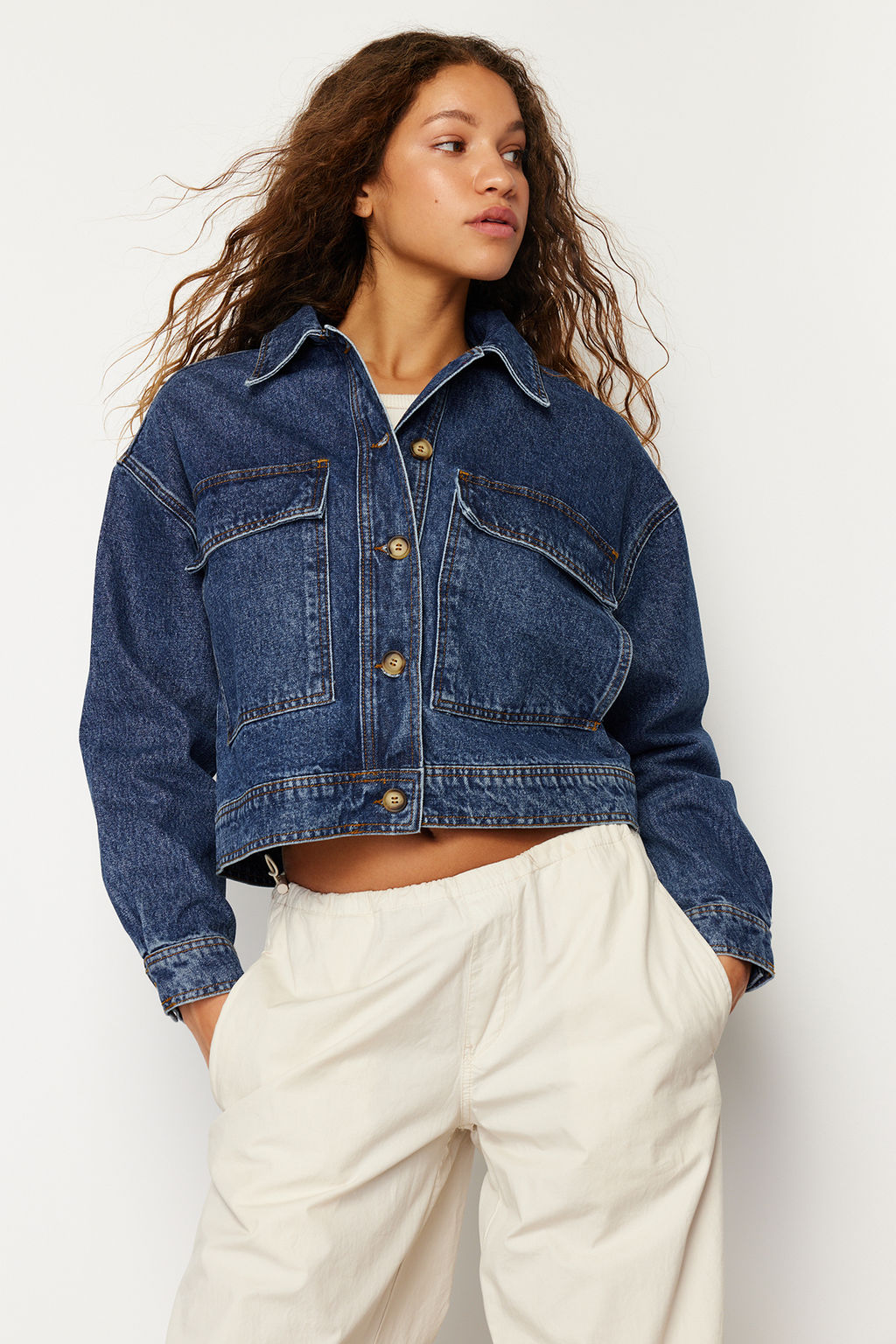 Koyu Mavi More Sustainable Cep Detayl? Denim Ceket TWOSS24CE00029 - Trendyolmilla фото 2