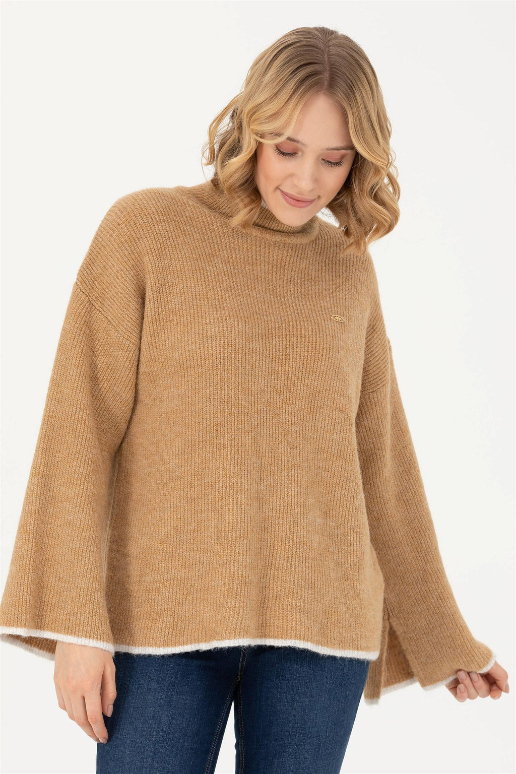Женский свитер с высоким воротником песочного цвета - U.s. polo assn фото 3