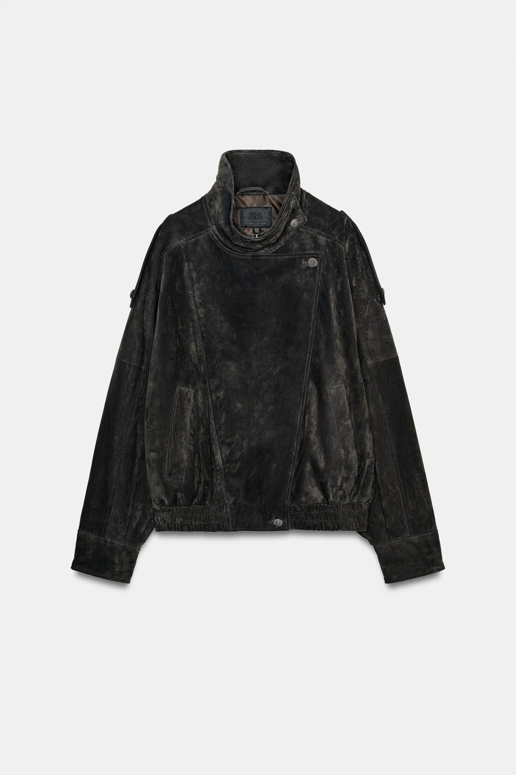 100% SUEDE LEATHER BIKER JACKET WITH COVERED BUTTONS - Zara фото 15