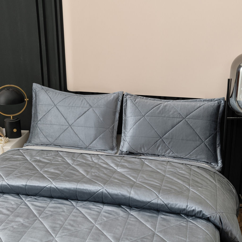 Велюровое покрывало в клетку и две наволочки OVL038 240*260/50-70 2 шт - Ситрейд фото 9