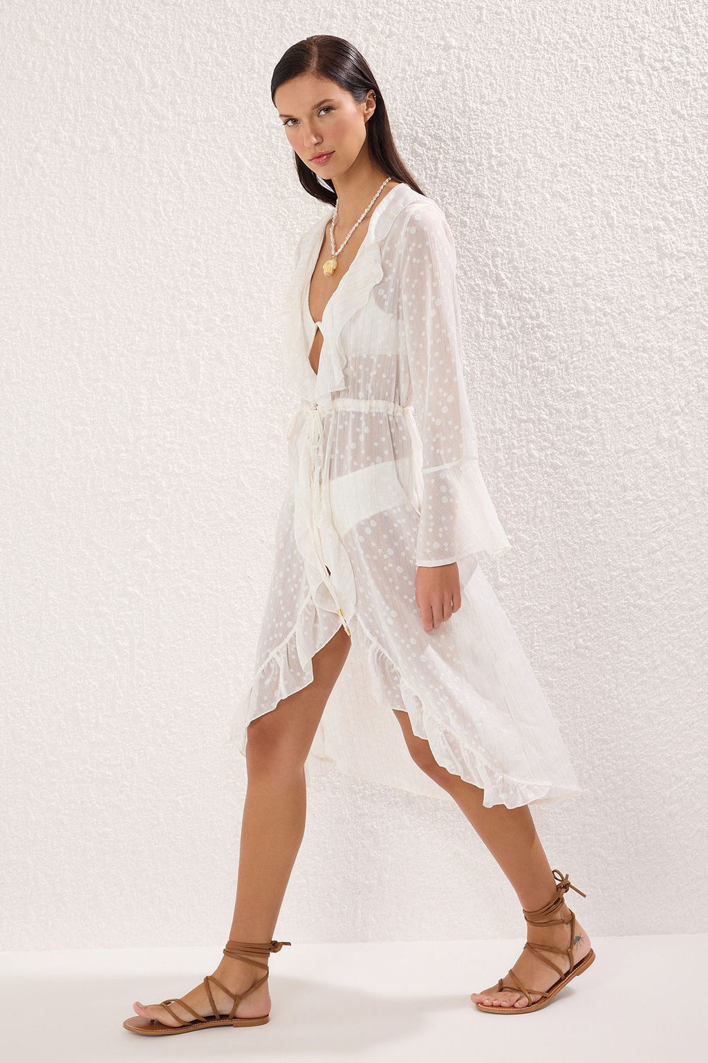 Ekru Maxi Dokuma Volanl? Plaj Kimono&Kaftan TBESS25KM00018 - Trendyolmilla фото 2