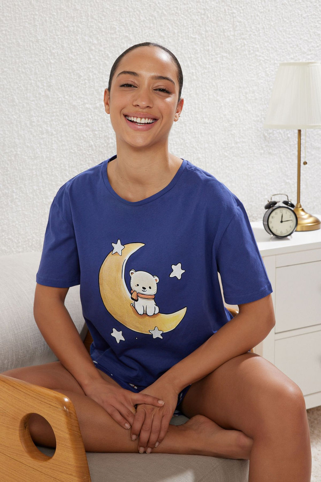 Lacivert %100 Pamuklu Ay?c?k ve Y?ld?z Desenli Sortlu Orme Pijama Tak?m? THMSS25PT00081