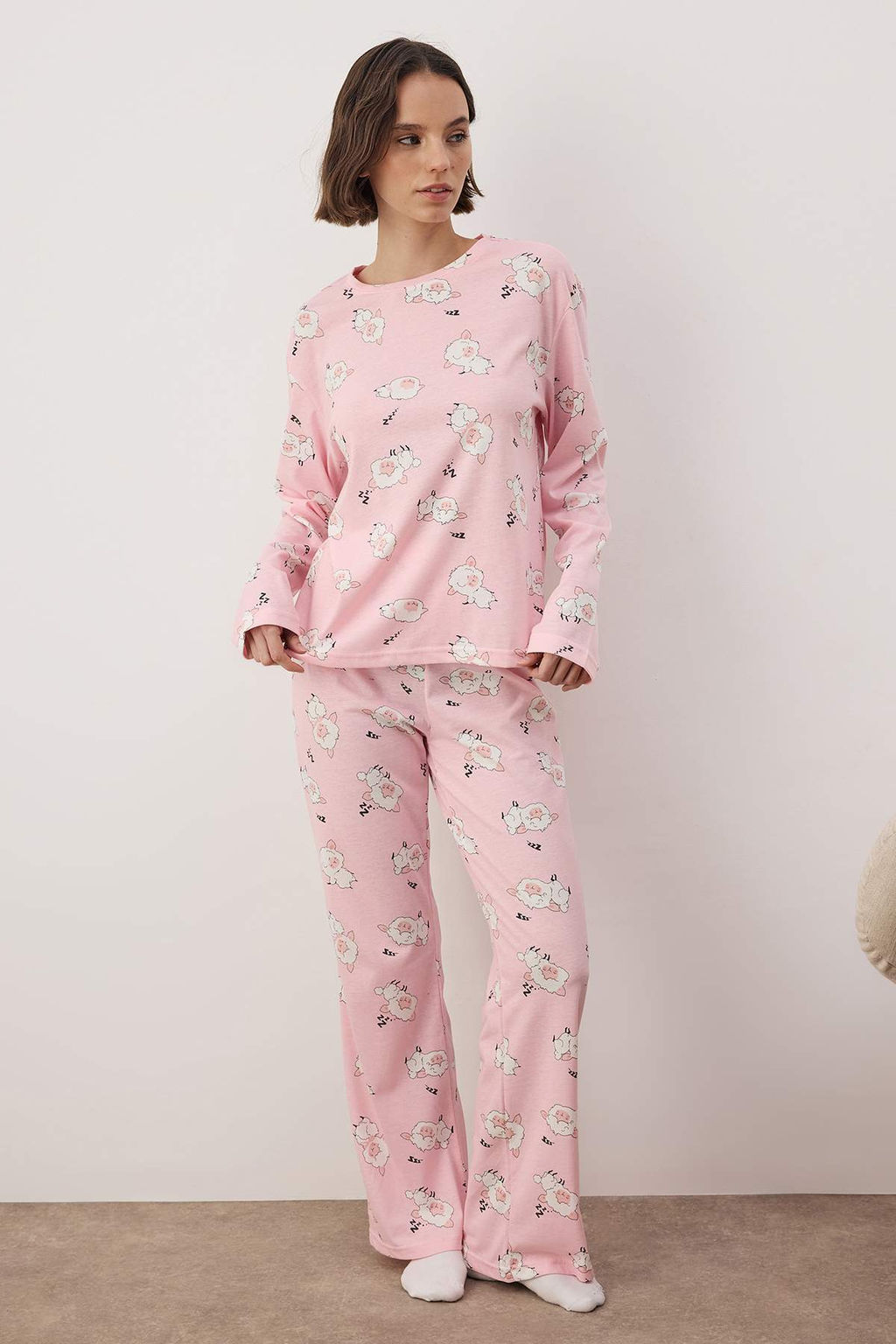 Lacivert Uyku Temal? Kuzu Desenli Orme Pijama Tak?m? THMAW26PT00046 - Trendyolmilla фото 23