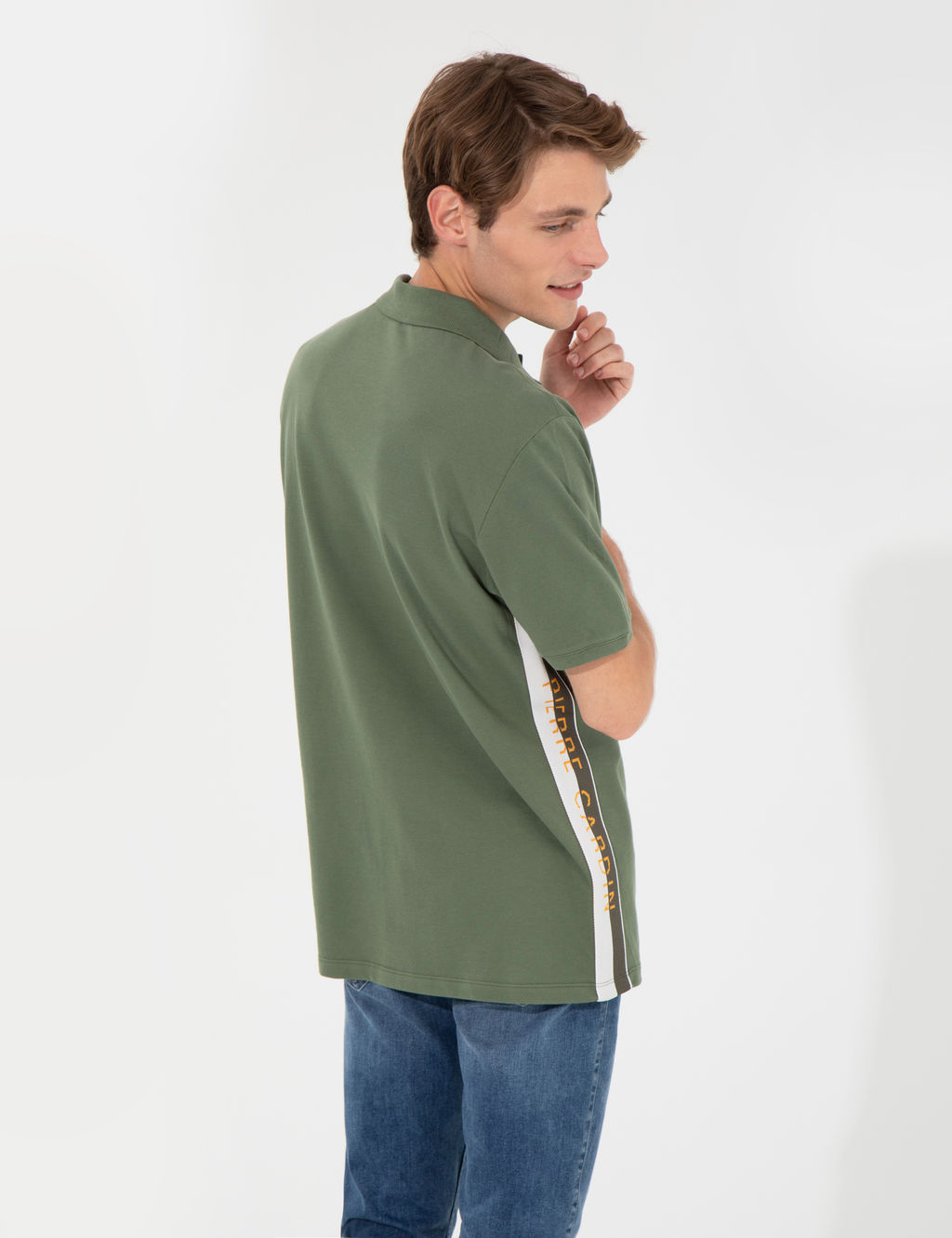 Haki Regular Fit Yandan _izgili Polo Yaka Ti__rt