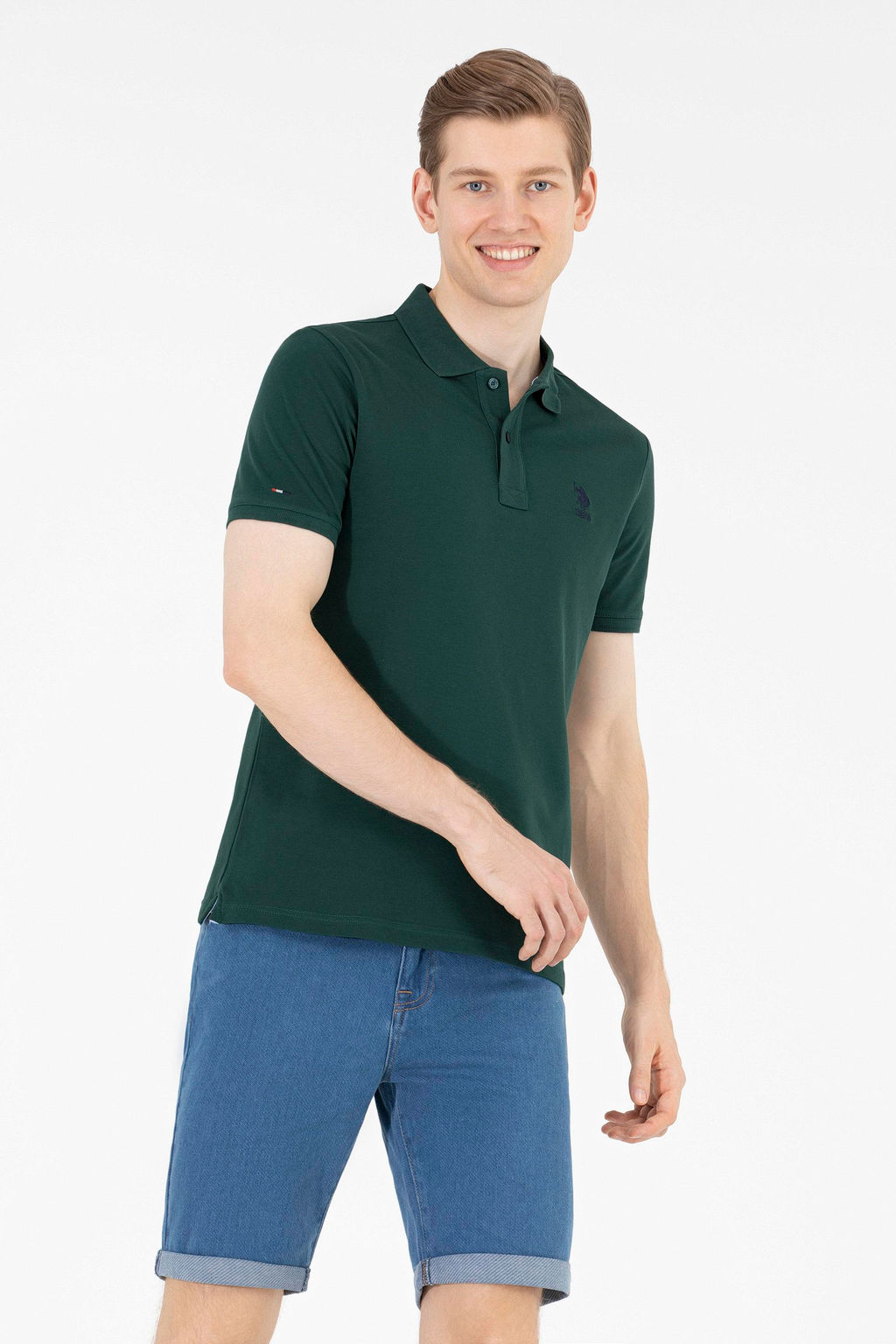 Мужская темно-зеленая футболка с воротником поло Basic - U.s. polo assn фото 2