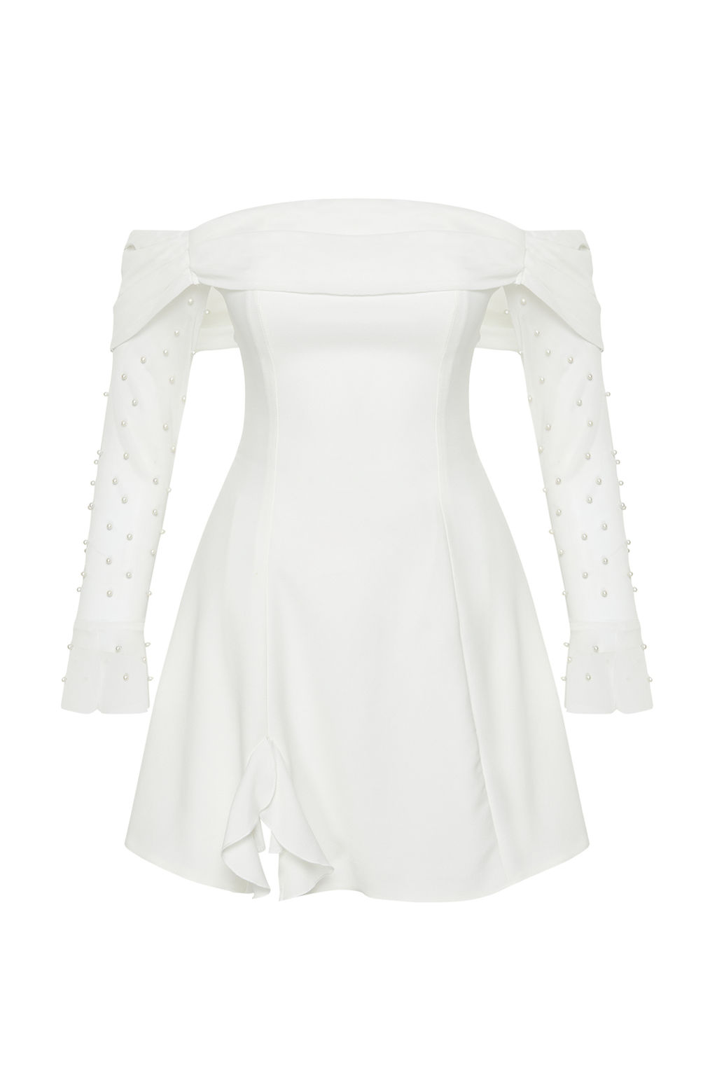 TRENDYOLMILLA Bridal Beyaz A-Kesim Astarl? Dokuma K?sa Dugun/Nikah S?k Abiye Elbise TPRSS24EL00117