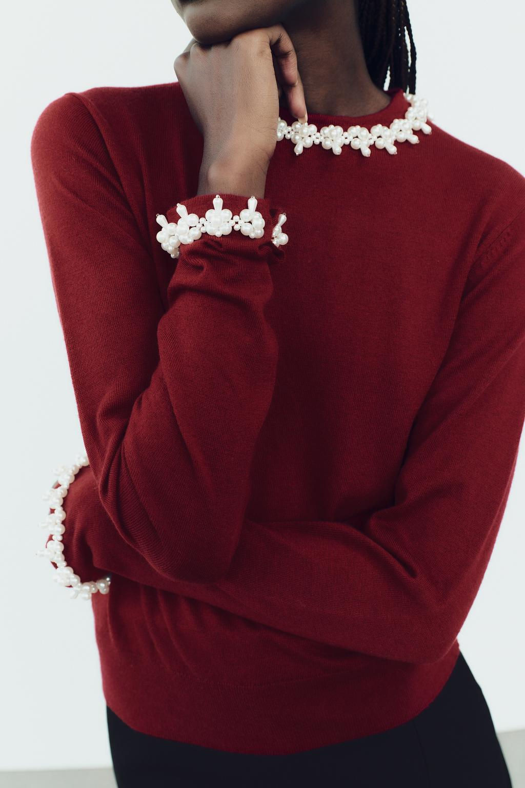 PLAIN KNIT SWEATER WITH FAUX PEARLS - Zara фото 9