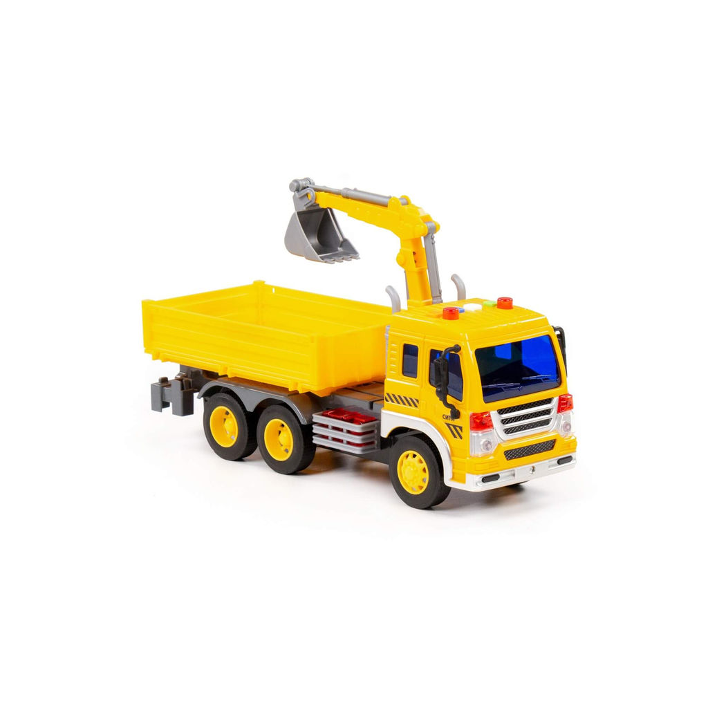 Сити, автомобиль бортовой с манипулятором инерционный (со светом и звуком) (жёлтый) (в коробке) - Полесье фото 7