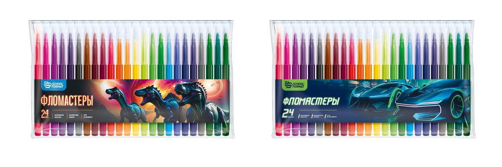 Фломастеры Schoolformat МИКС ДЛЯ МАЛЬЧИКОВ классические 24 цв. круглый корпус, смываемые, ...