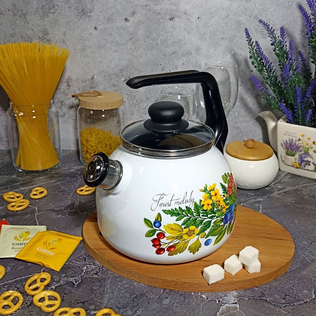 Чайник для плиты 3,0л сф. со свистком 4с209я Лесная мелодия белосн.