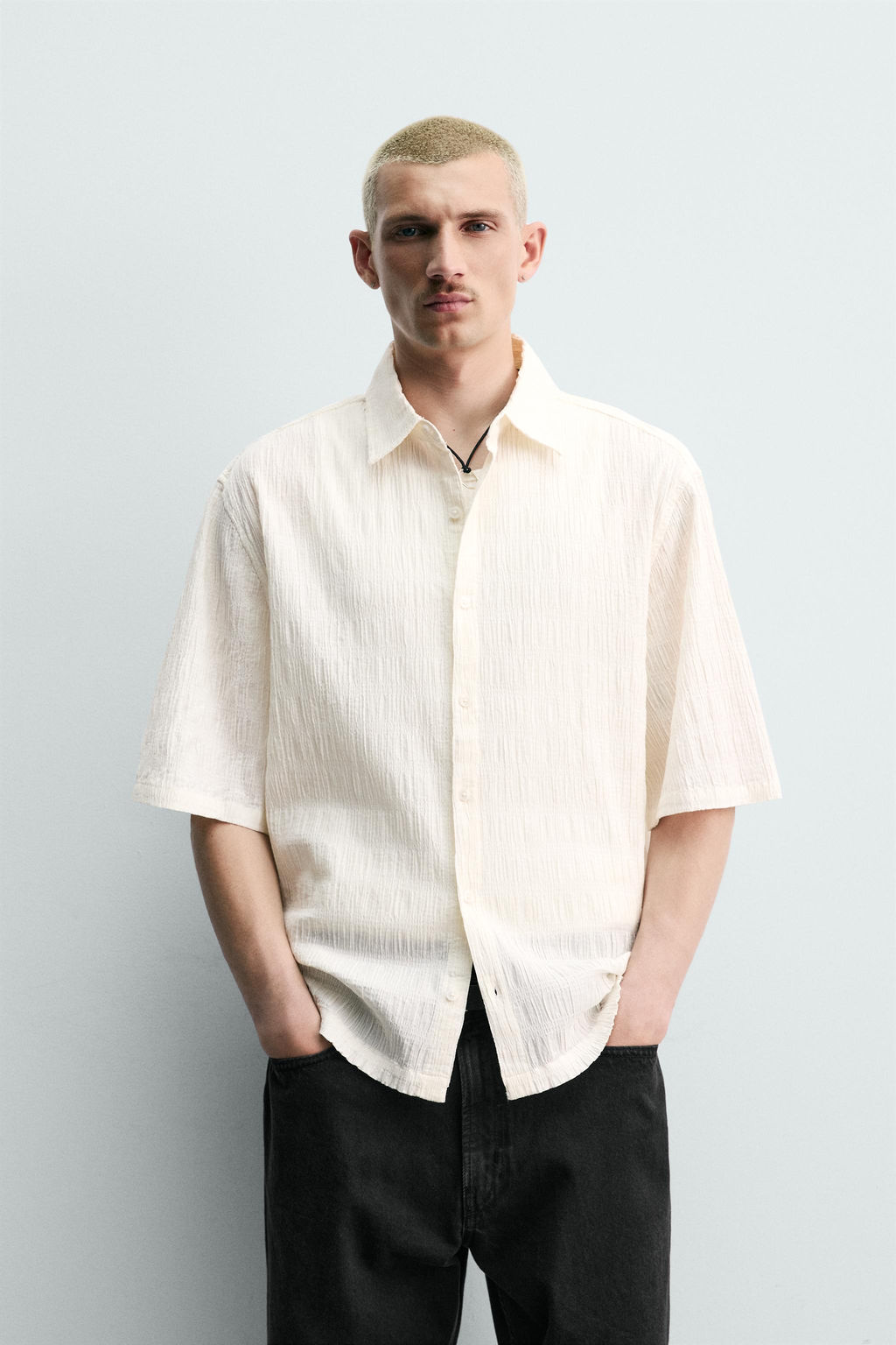 CAMISA RELAXED FIT EFECTO ARRUGADO / Blanco roto - Zara фото 2