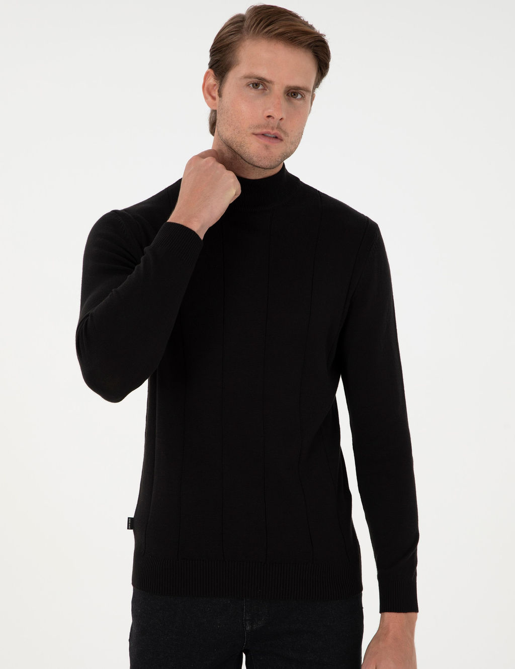 Siyah Slim Fit Yar_m Bal_k__ Yaka Triko Kazak - Pierre cardin фото 3