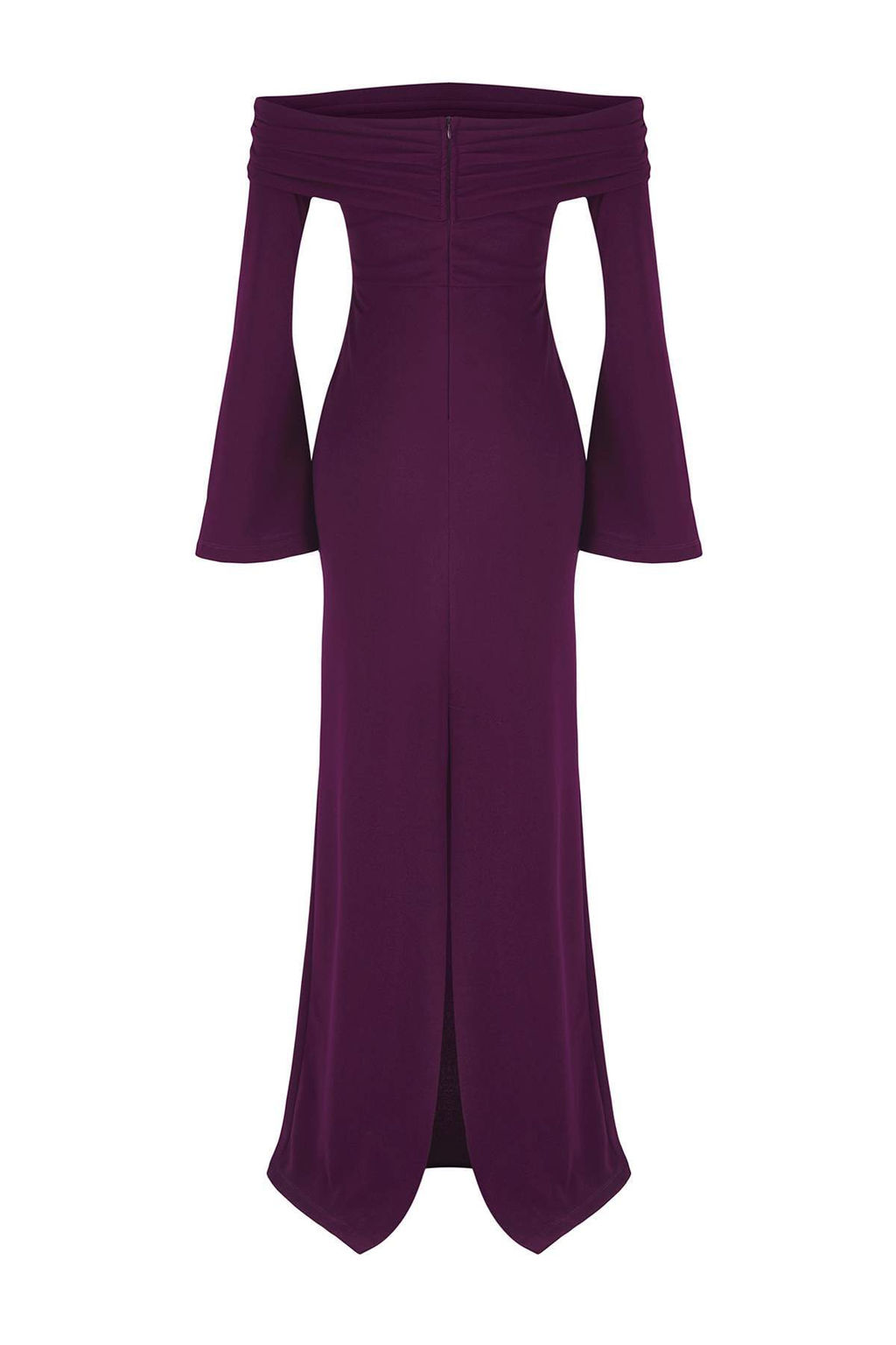 Bordo Vucuda Oturan Carmen Yaka Orme Maxi S?k Abiye Gece Mezuniyet Elbisesi TPRSS24AE00204