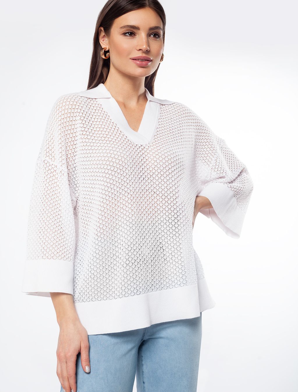 VILATTE / Поло изящной ажурной вязки из пряжи со льном  фото 3