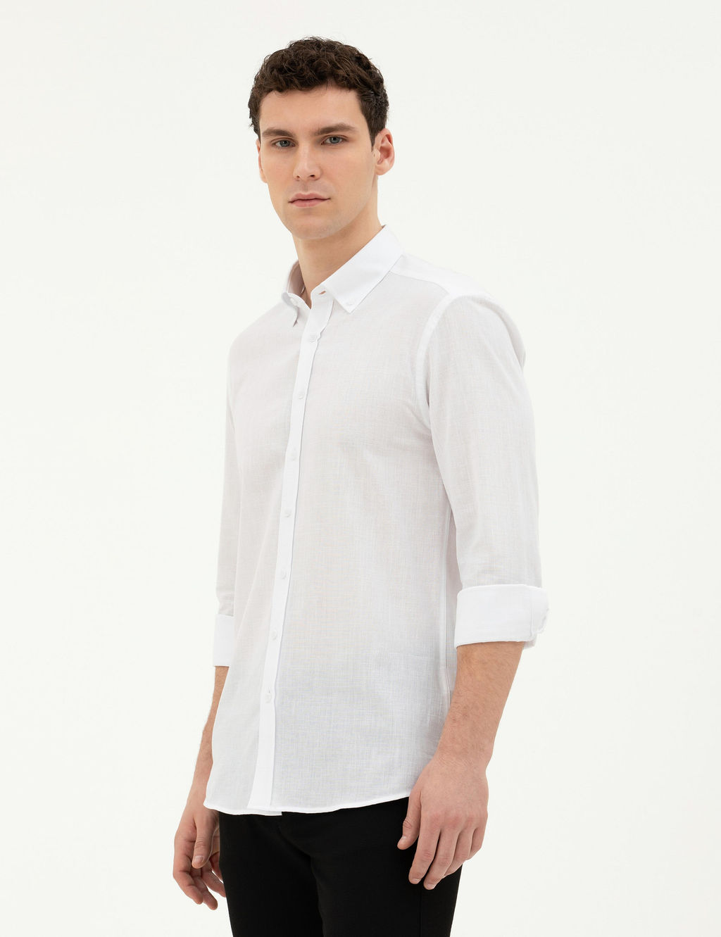 Рубашка Pierre Cardin Slim Fit белая с длинным рукавом