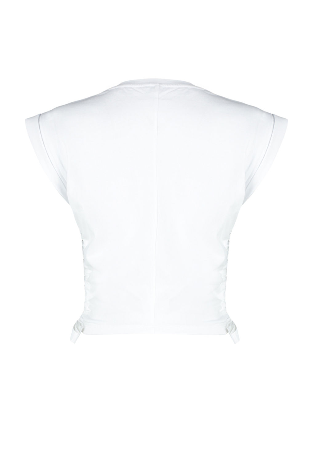 Beyaz %100 Kal?n Pamuklu Buzgu Detayl? Crop Yarasa Kol Orme T-Shirt TWOSS24TS00026