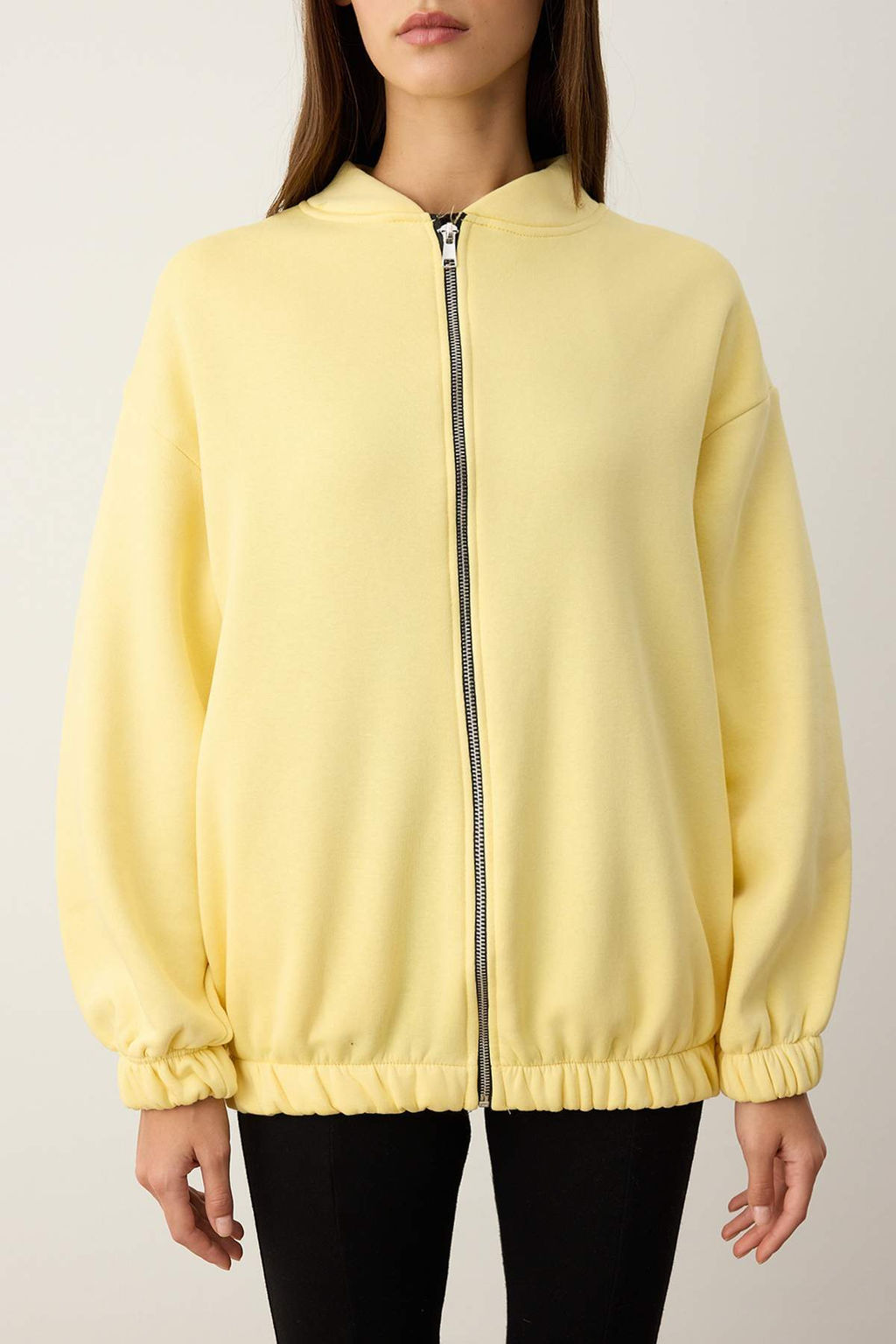 Teen Ac?k Sar? Fermuarl? Oversize/Genis Kal?p Kal?n Ici Polarl? Orme Sweatshirt TWOAW25SW00122