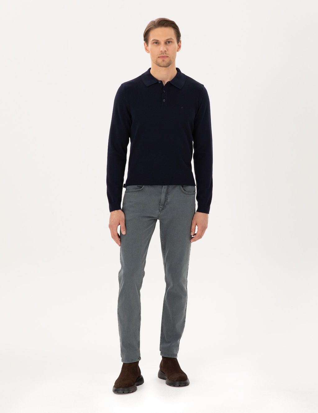 Lacivert Slim Fit Polo Yaka Basic Triko Kazak - Pierre cardin фото 4