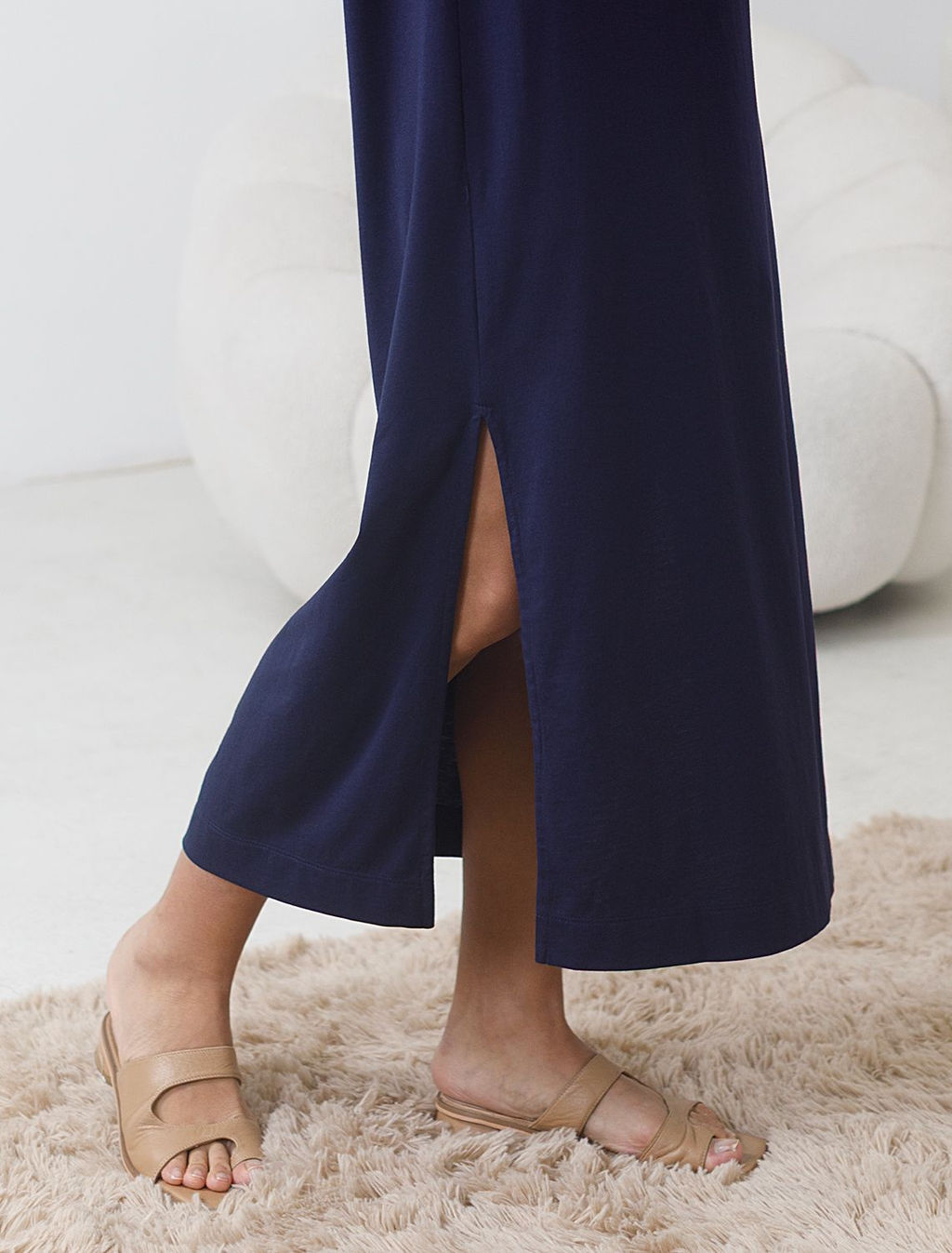 Длинное прямое платье с разрезами из 100% хлопка - Vilatte фото 4