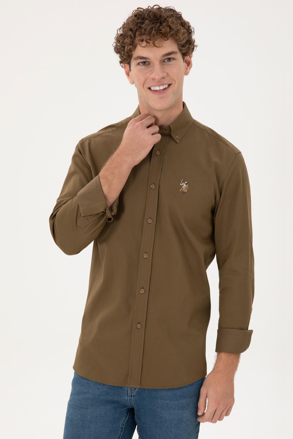 Мужская рубашка цвета хаки с длинным рукавом - U.s. polo assn фото 3