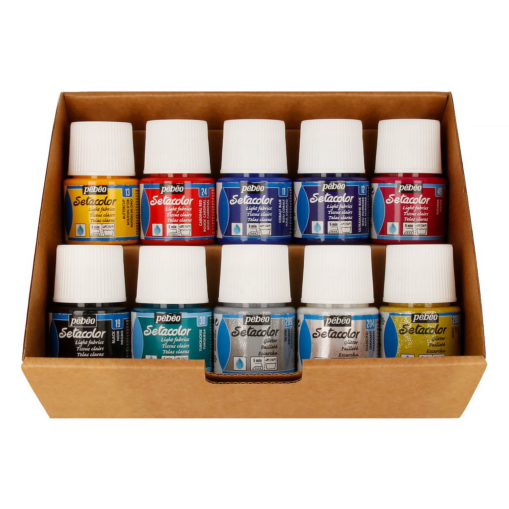 PEBEO Набор красок Setacolor Light Fabrics Коллекция для светлых тканей с аксессуарами 10 цв. х 45 мл 758483