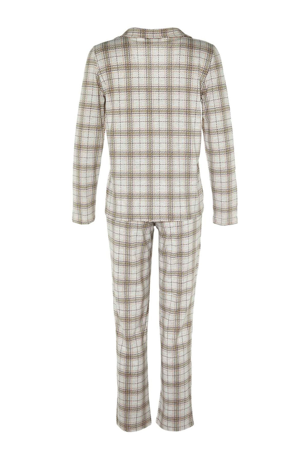 Trendyolmilla Bej %100 Pamuklu Ekoseli Orme Pijama Tak?m? THMAW20PT0266  фото 13