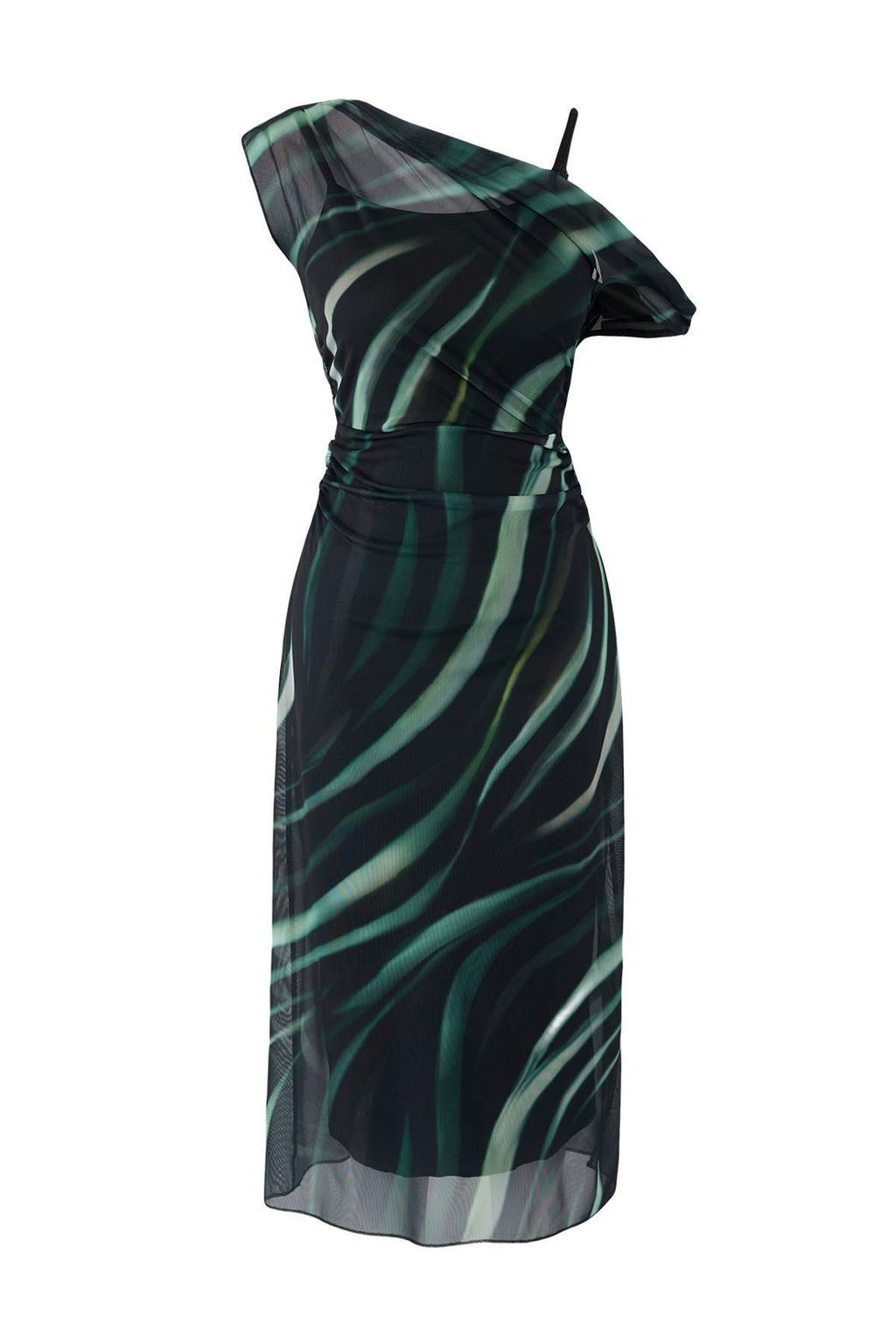 Cok Renkli Soyut Bask?l? Buzgu / Drape Midi Tul Vucuda Oturan Esnek Orme Elbise TWOSS25EL00104