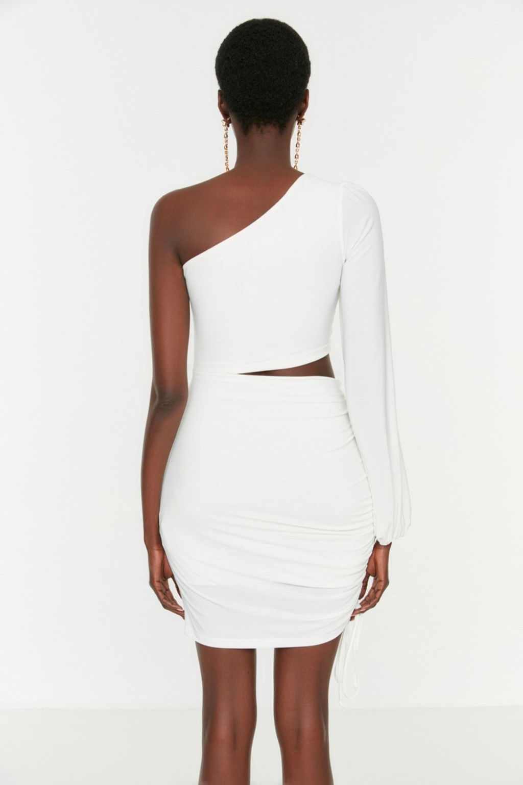 Bridal Ekru Vucuda Oturan Bel Dekolteli Tek Kol Orme K?sa Abiye Gece Mezuniyet Elbise TPRSS21EL0179