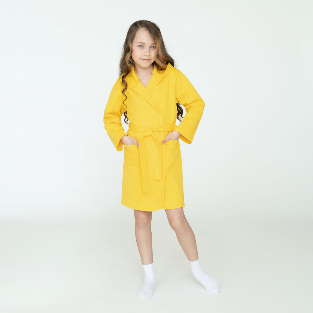 Халат детский вафельный желтый 914 (146, 76)