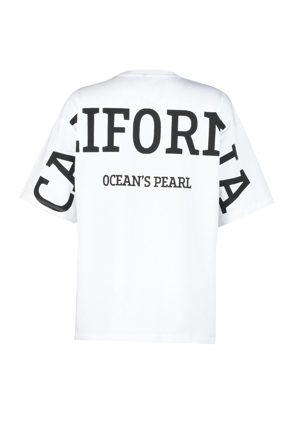 Beyaz %100 Pamuk S?rt Slogan Bask?l? Oversize/Genis Kal?p Orme T-Shirt TWOSS24TS00091