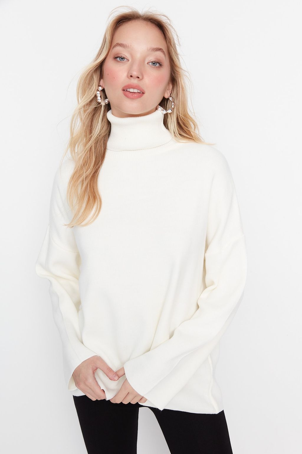 Ekru Genis Kal?p Basic Triko Kazak TWOAW23KZ00206 - Trendyolmilla фото 2