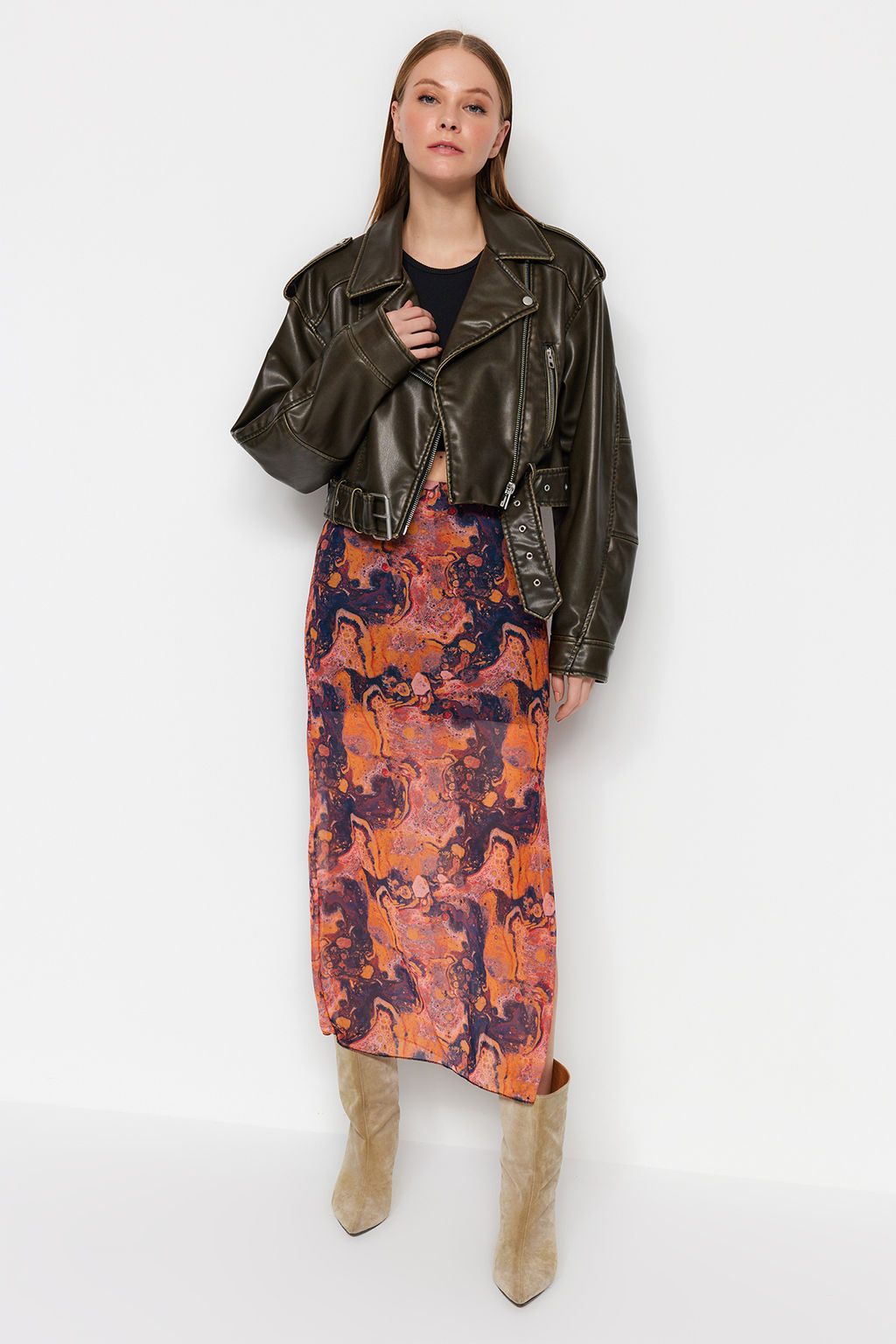 TRENDYOLMILLA Turuncu Desenli Maxi Boy Dantel Detayl? Tul Esnek Orme Etek TWOSS23ET00369  фото 2