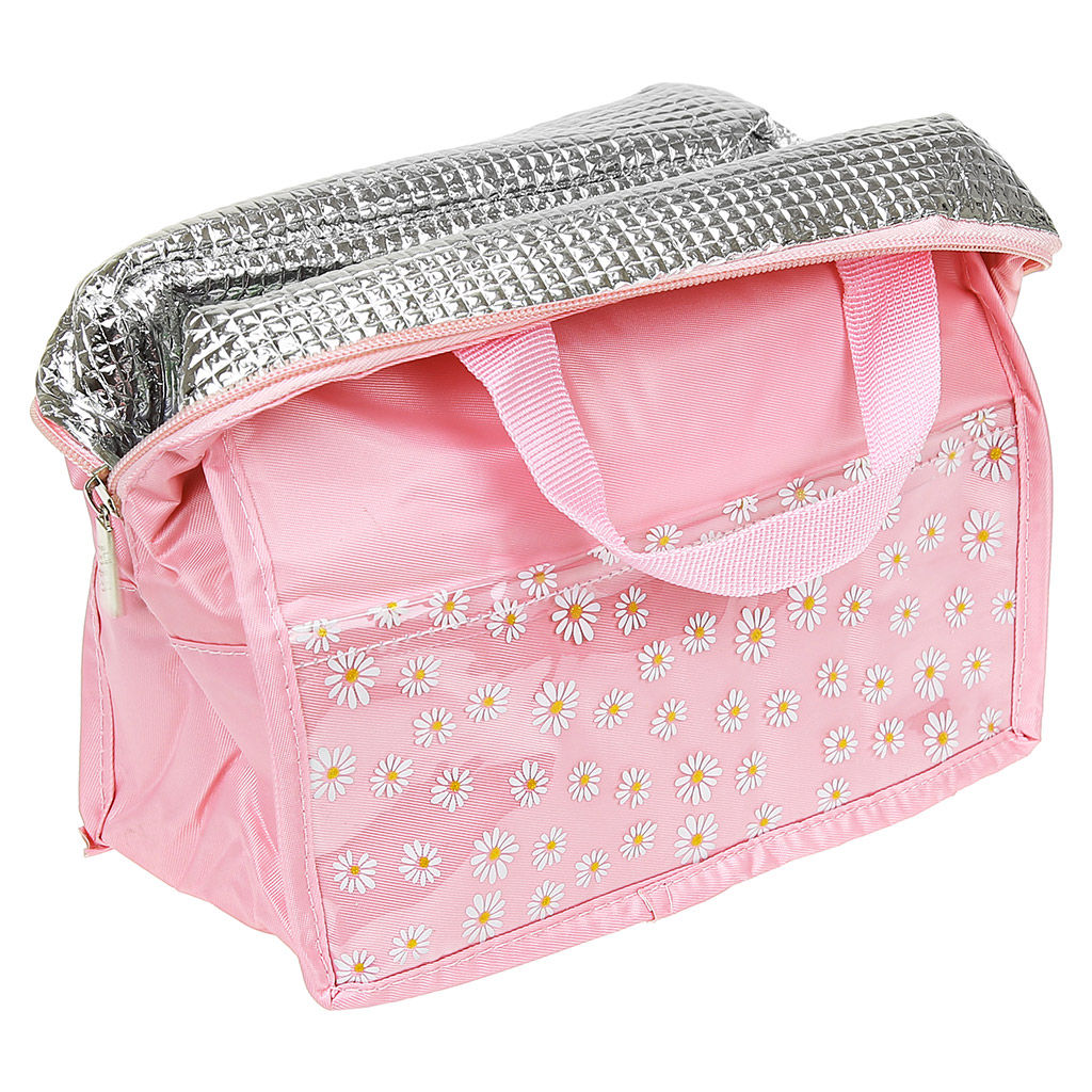 Ромашки Сумка обеденная 23х12х18см (28см с ручками), полиэстер, термоизоляция, на молнии, наружный карман, розовый (Китай) - Домашняя мода фото 2