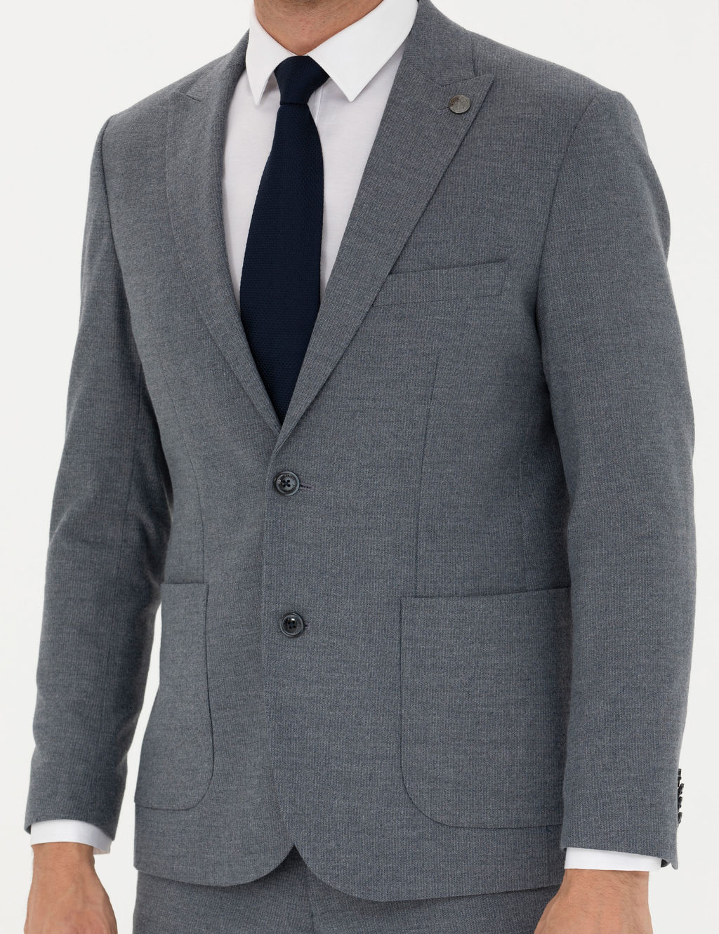 Koyu Mavi Slim Fit _izgili Tak_m Elbise