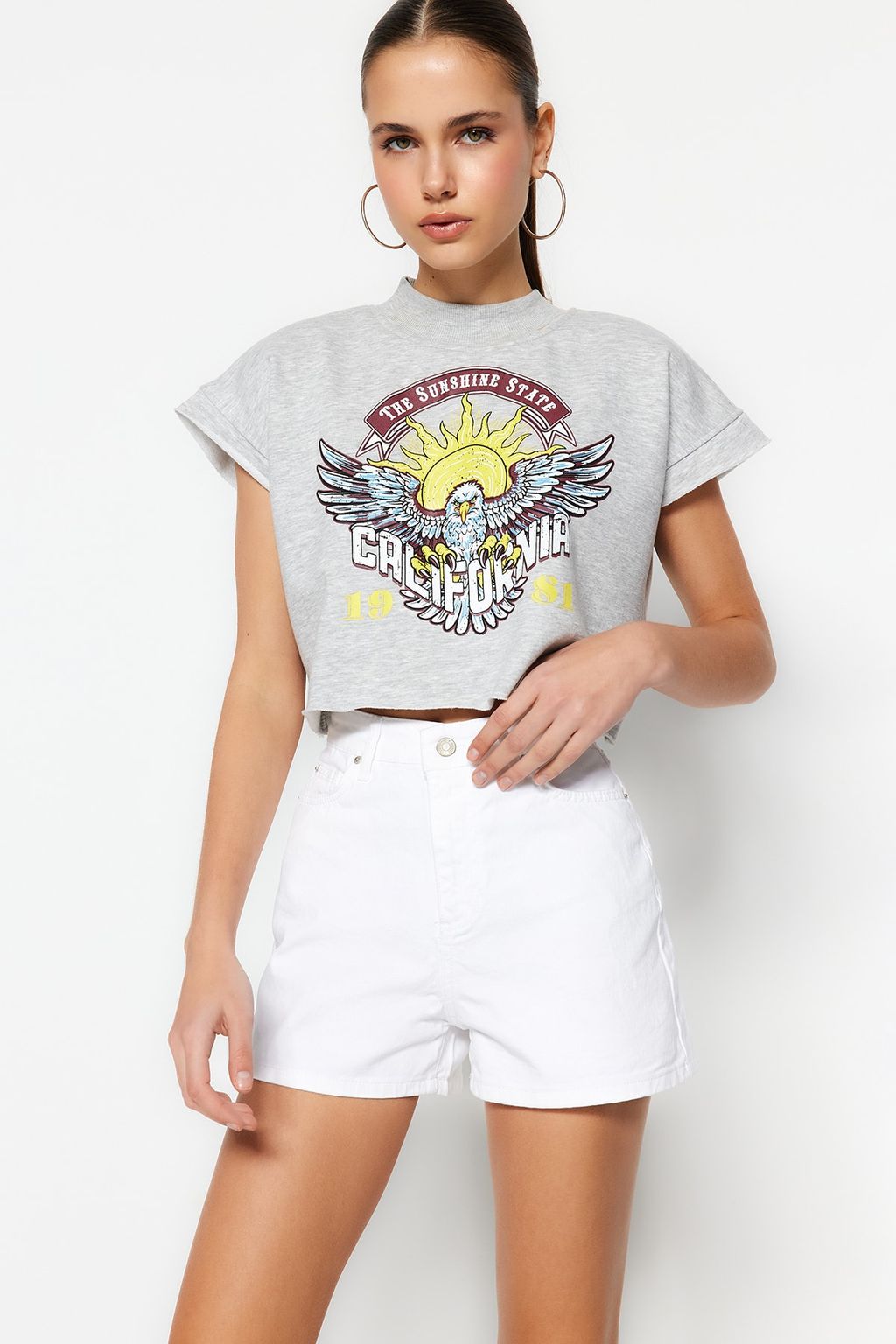 TRENDYOLMILLA Beyaz Yuksek Bel Denim Sort TWOSS23SR00155  фото 3