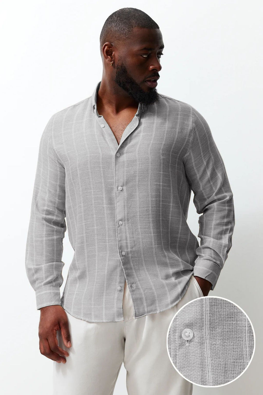 Tas Regular Fit Rahat Dugmeli Yaka Cizgili Buyuk Beden Gomlek TMNSS23GO00095 - Trendyolmilla фото 20