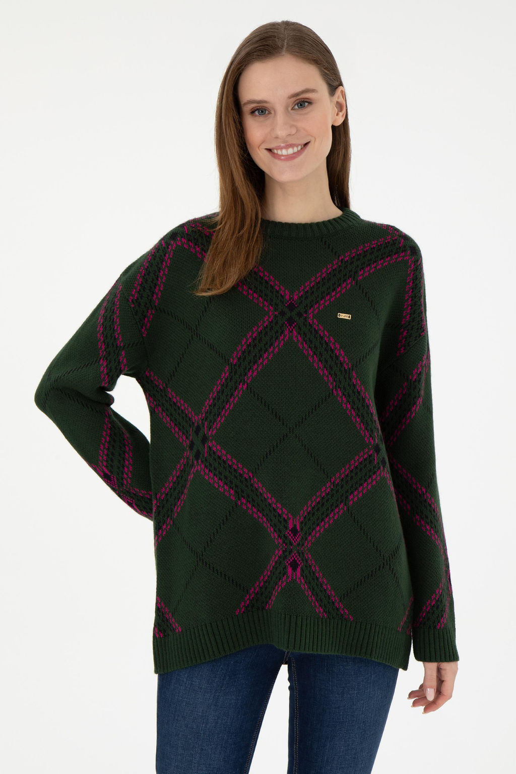 Женский темно-зеленый свитер с круглым вырезом Неожиданная скидка в корзине