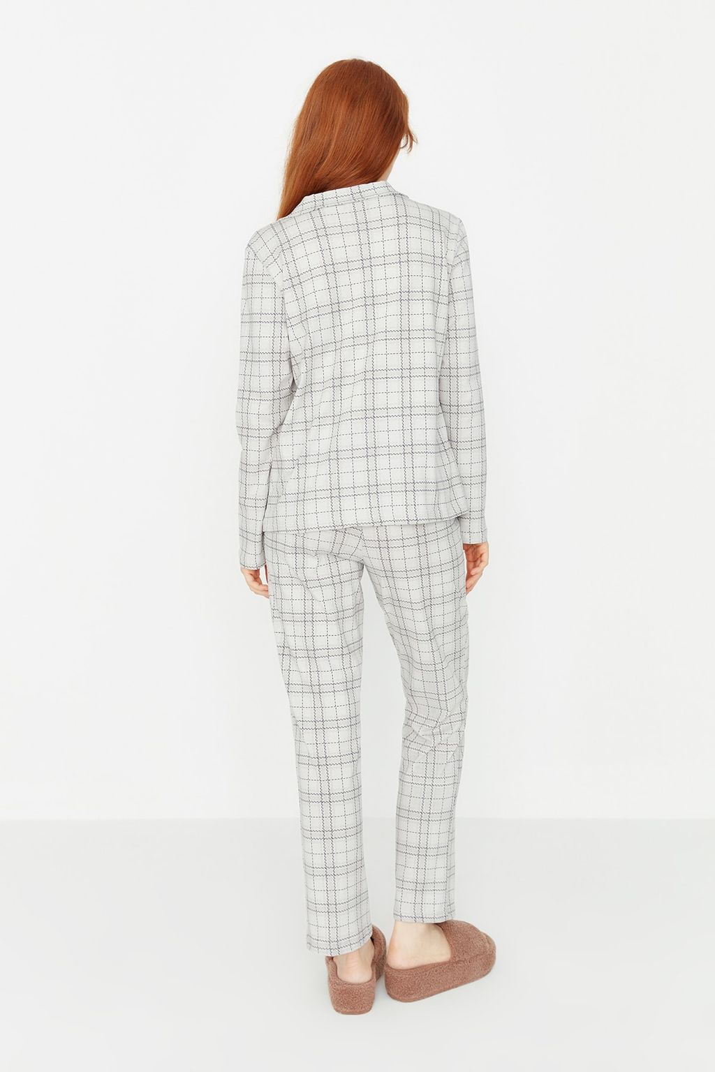 Trendyolmilla Bej %100 Pamuklu Ekoseli Orme Pijama Tak?m? THMAW20PT0266