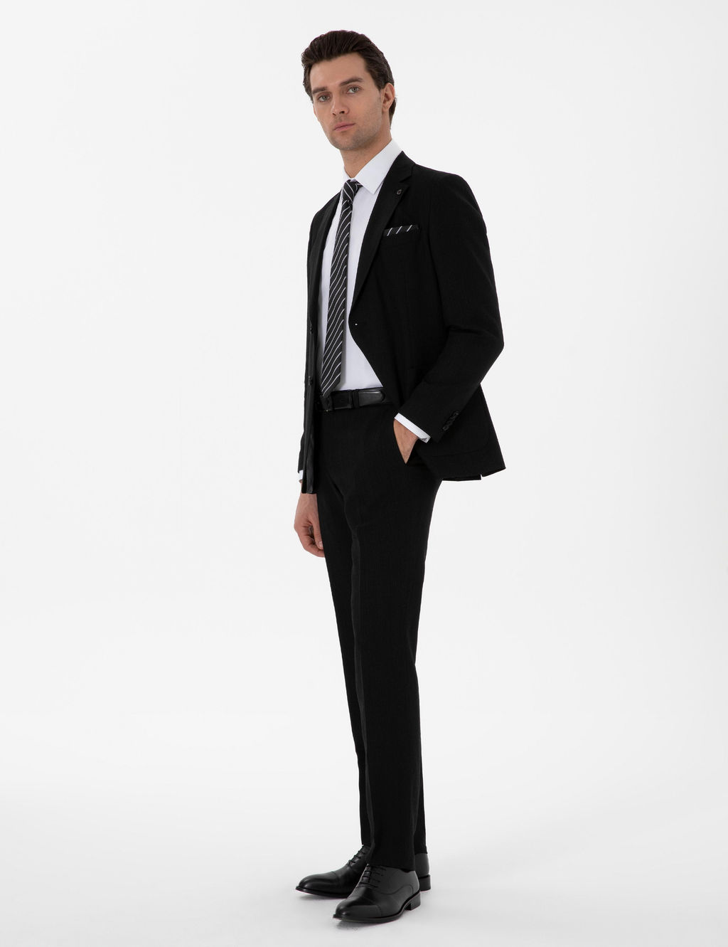 Siyah Slim Fit Keten Kar___ml_ Tak_m Elbise