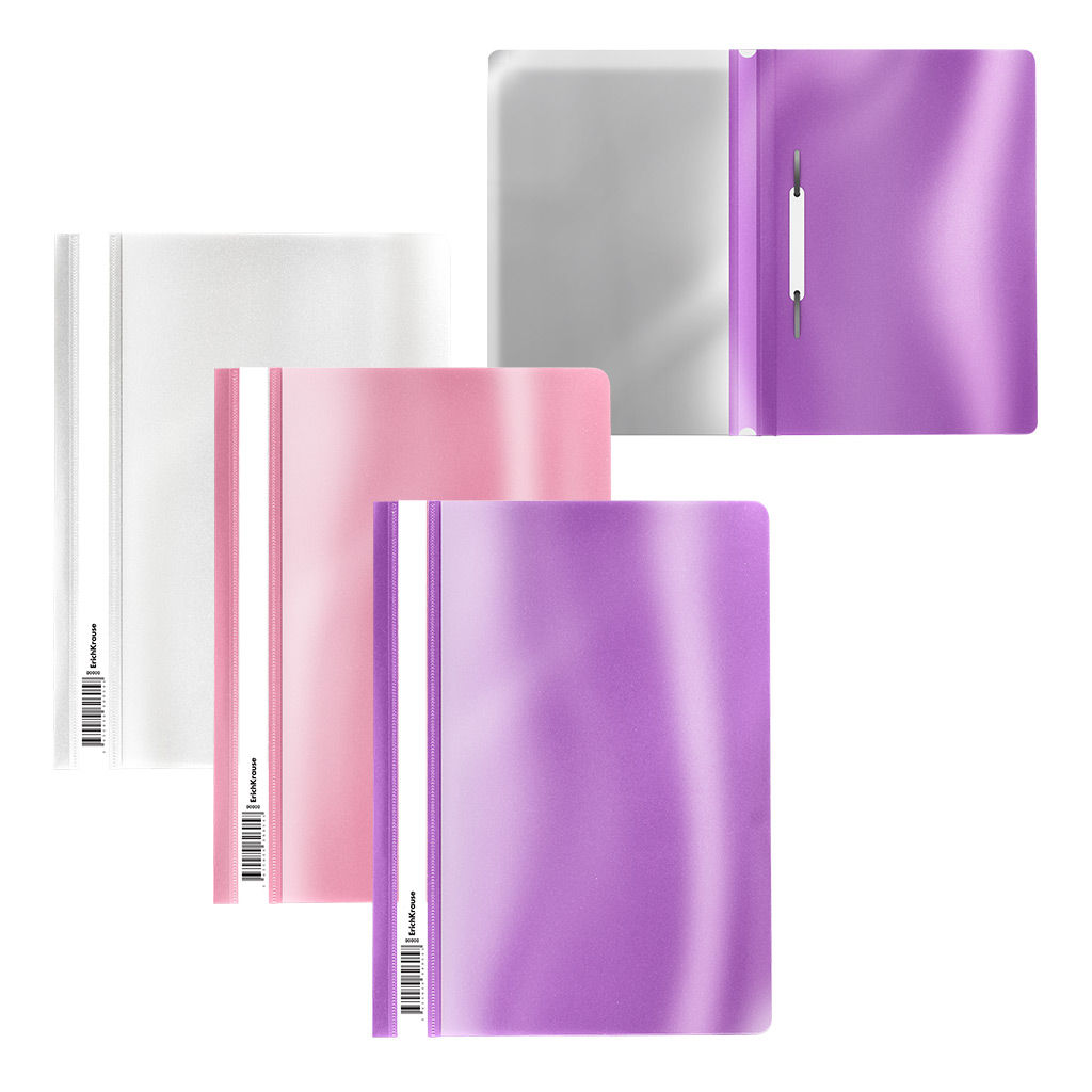 Цена за 21 шт. Папка-скоросшиватель пластиковая ErichKrause Glossy Candy, A5+, ассорти (в пакете по 21 шт.)
