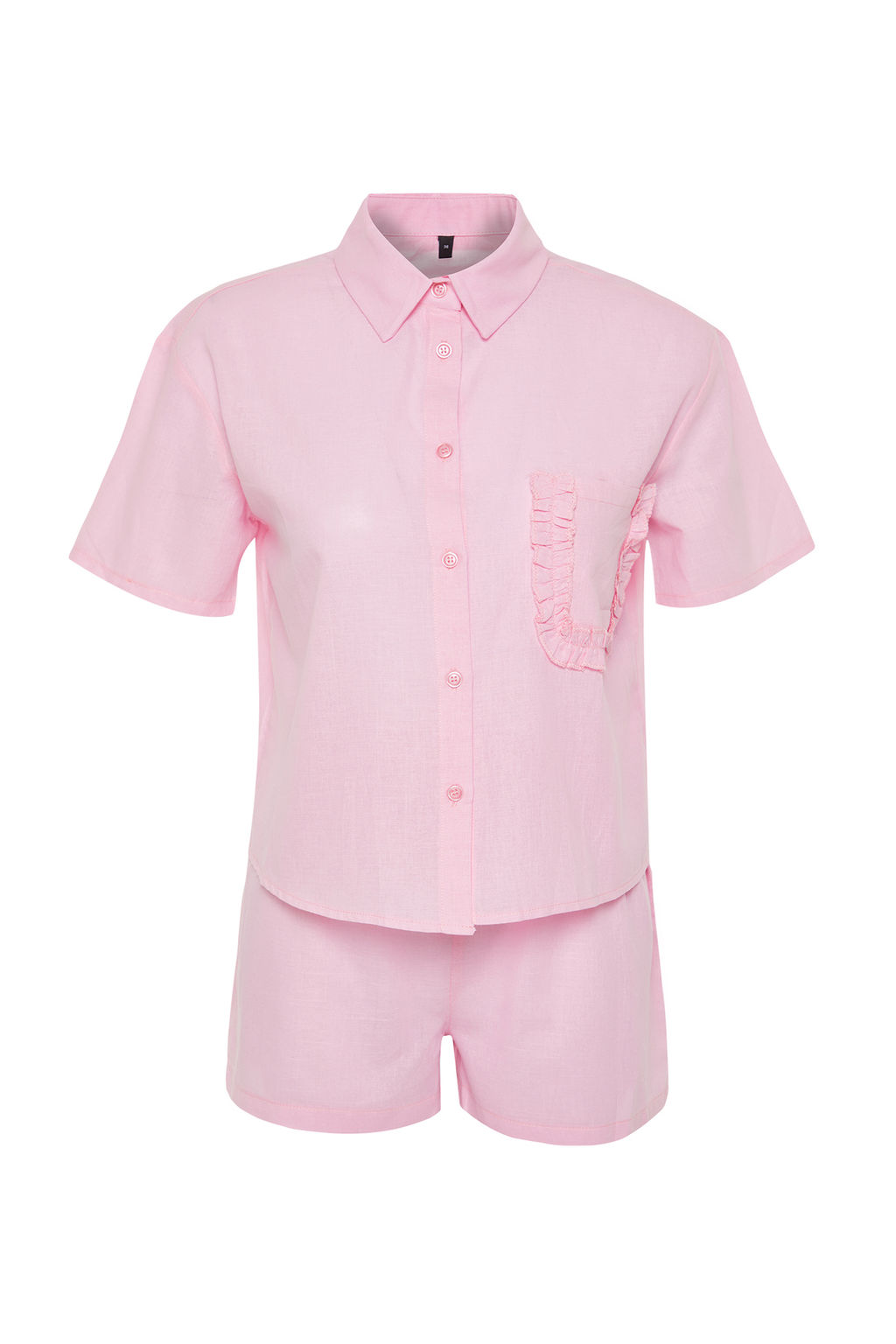 Trendyolmilla Pembe %100 Pamuklu Cep F?rf?r Detayl? Sortlu Dokuma Pijama Tak?m? THMSS24PT00150