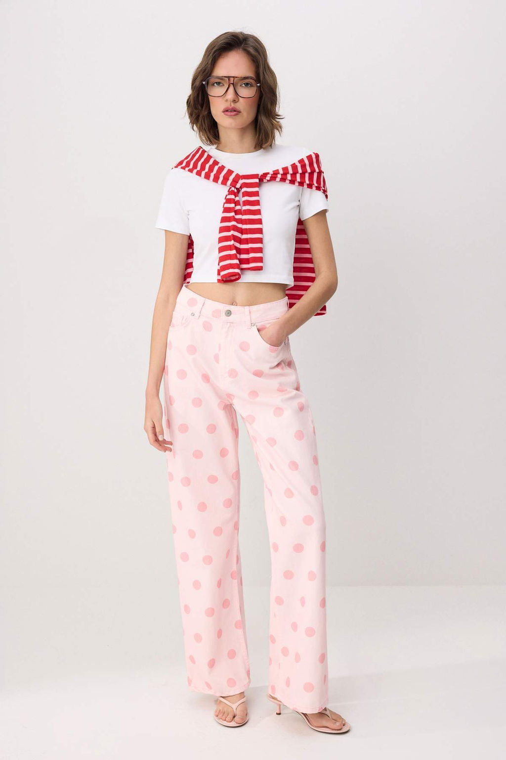 Pembe Puantiyeli Y_ksek Bel Wide Leg Jeans TWOSS26JE00341 - Trendyolmilla фото 2