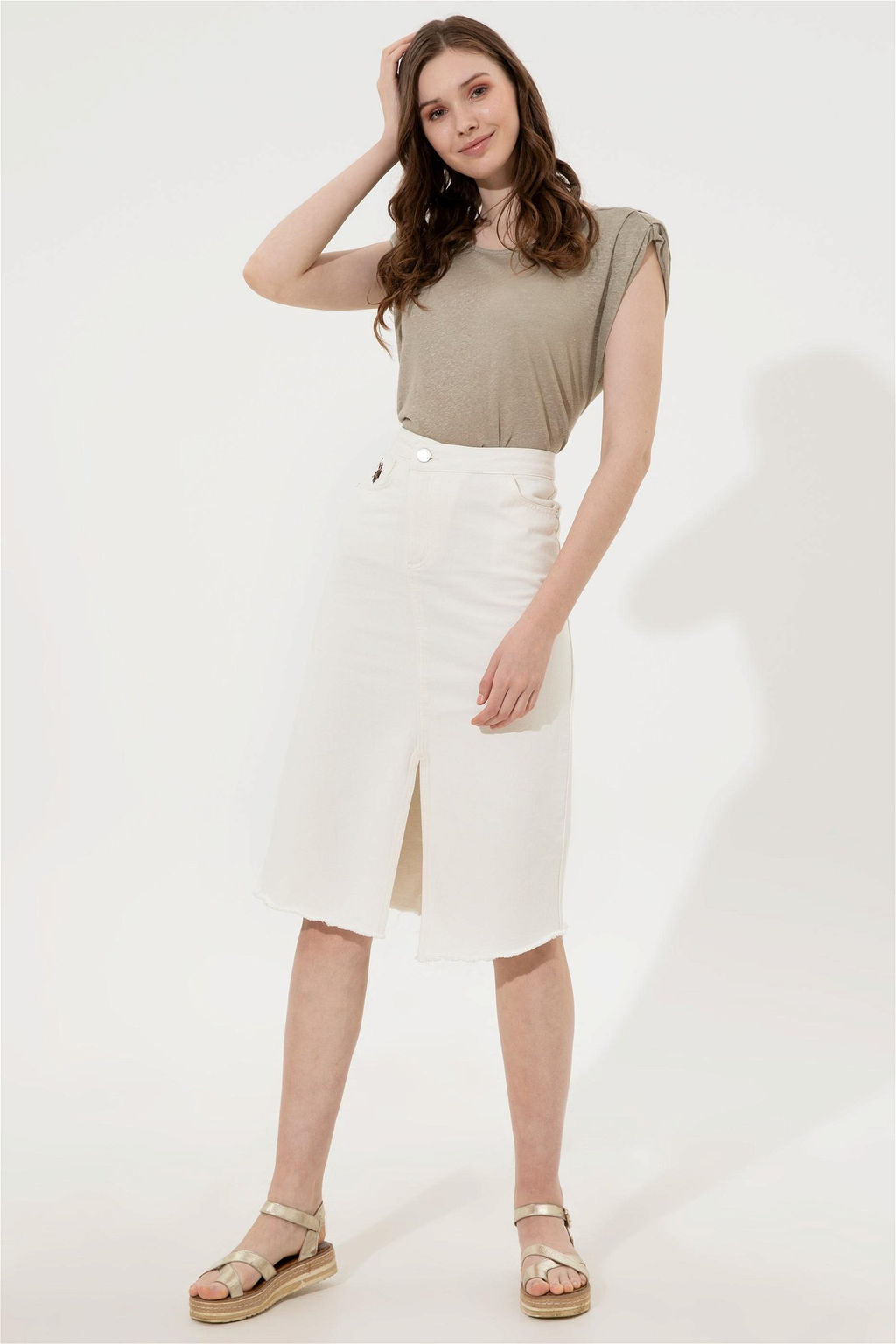 Женская футболка без рукавов цвета хаки с круглым вырезом Неожиданная скидка в корзине - U.s. polo assn фото 4