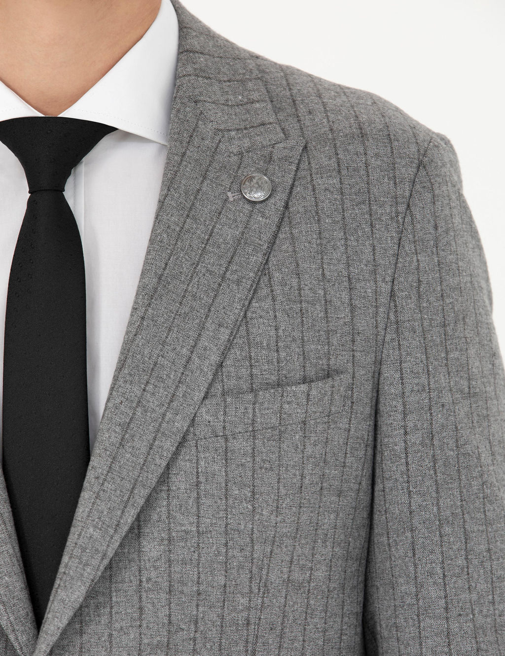 Gri Ekstra Slim Fit _izgili Tak_m Elbise