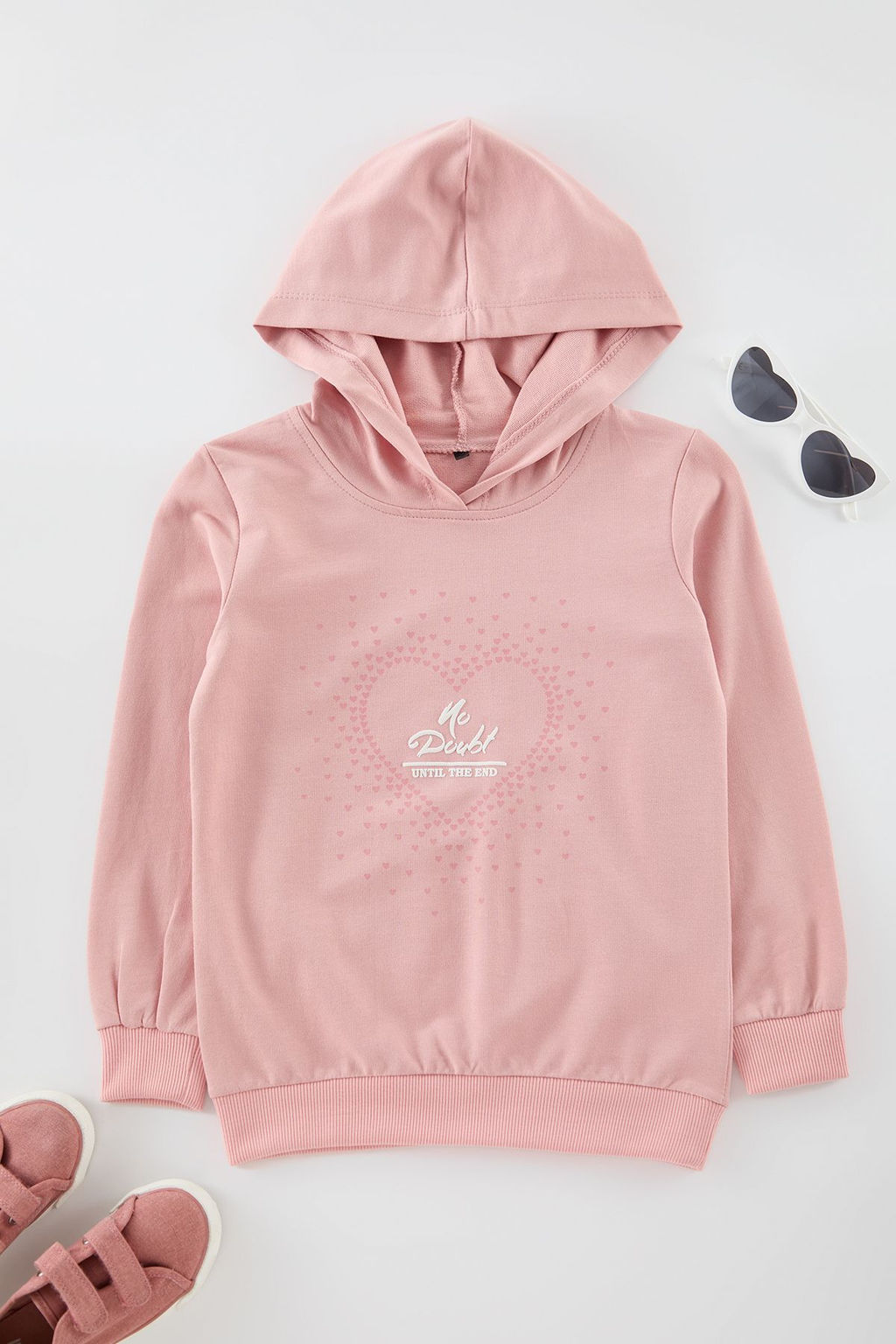 Pudra K?z Cocuk Kalp Pamuklu Orme Sweatshirt TKDAW25SW00012