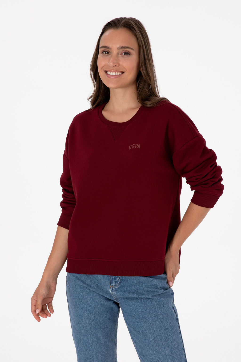 Kad_n Bordo _ardonlu Bisiklet Yaka Basic Sweatsh_rt Sepette S_rpriz _ndirim - U.s. polo assn фото 3