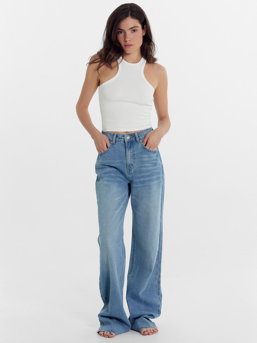 Брюки женские джинсовые wide leg fit голубые голубой 2024-DTW1301-1 - Mark formelle фото 2